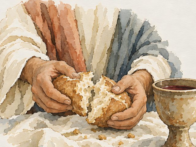 This Is My Body Broken for You, 1 Corinthians 11:24 watercolor print, close-up of the watercolor painting