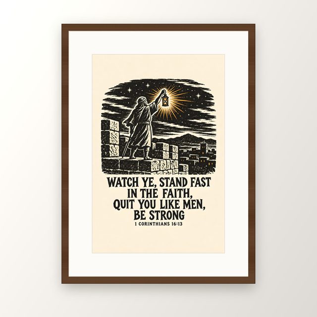 Watchman With a Lantern, 1 Corinthians 16:13 watercolor print, framed