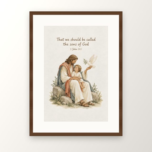 Child of God, 1 John 3:1 watercolor print, framed