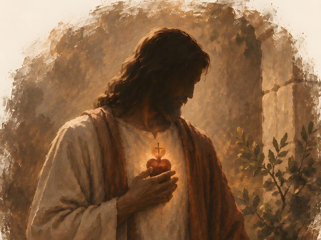 Sacred Heart, 1 John 4:16 watercolor print, close-up of the watercolor painting