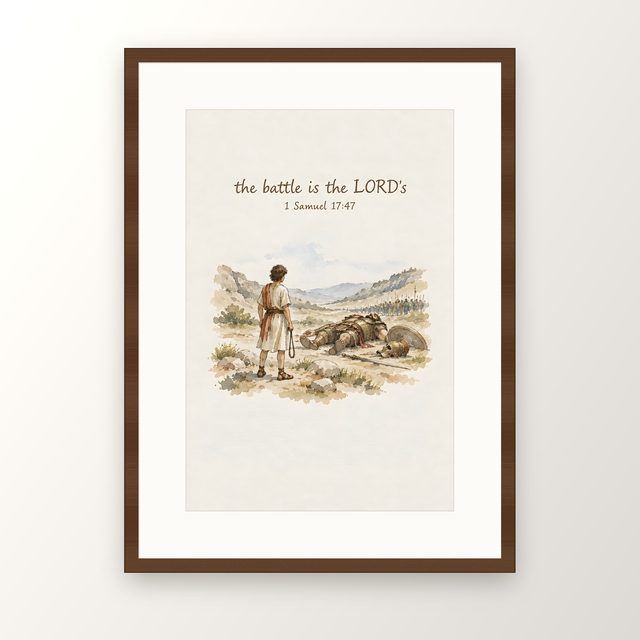David and Goliath, 1 Samuel 17:47 watercolor print, framed