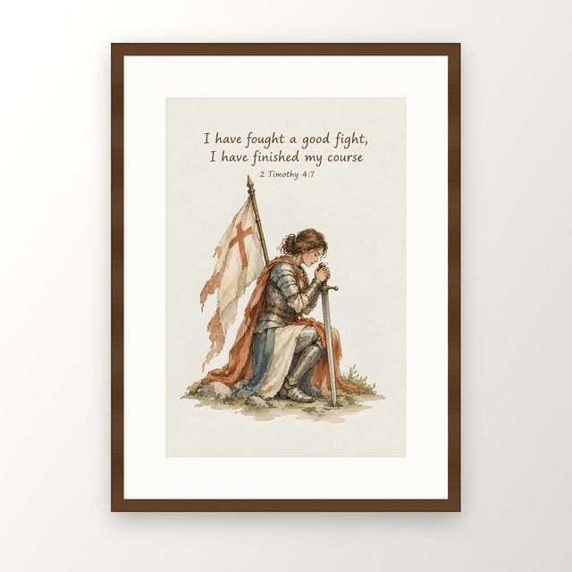 Joan of Arc, 2 Timothy 4:7 watercolor print, framed
