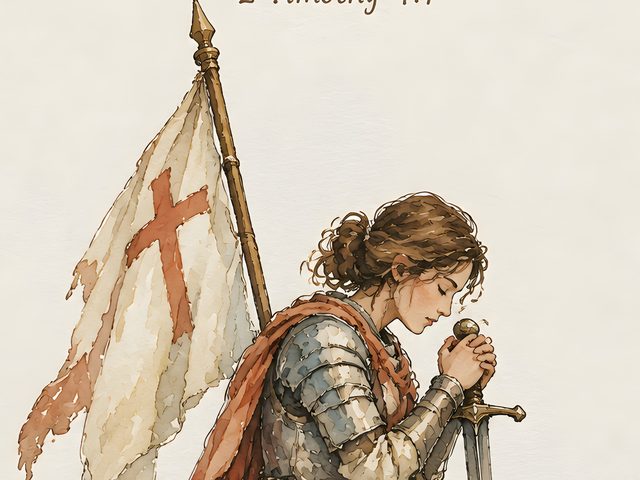 Joan of Arc, 2 Timothy 4:7 watercolor print, close-up of the watercolor painting