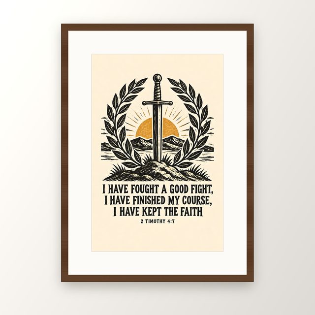 Sword and Laurel, 2 Timothy 4:7 watercolor print, framed