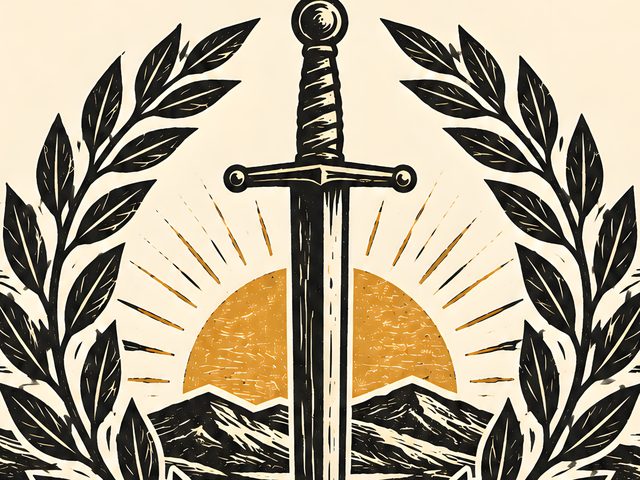Sword and Laurel, 2 Timothy 4:7 watercolor print, close-up of the watercolor painting