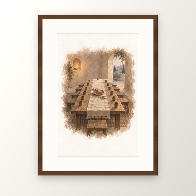 After the Supper, watercolor print, framed