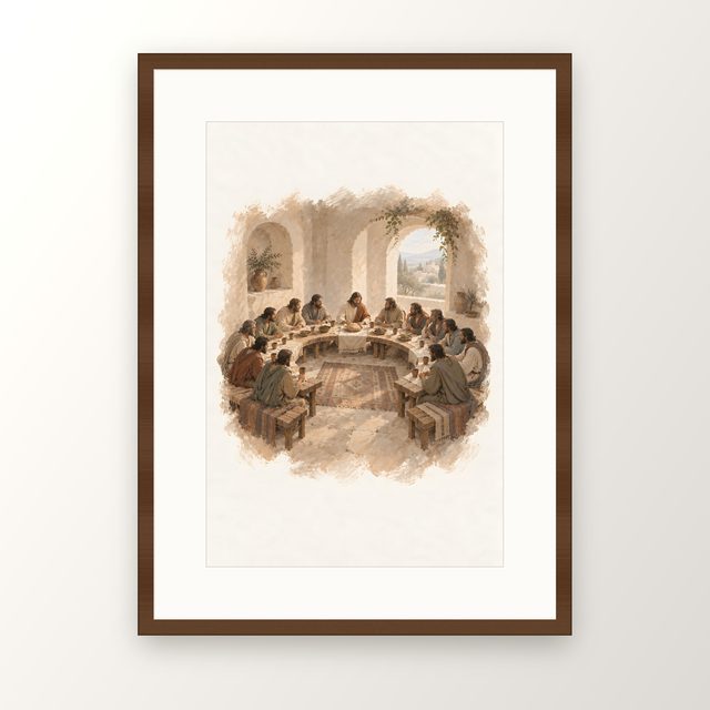 Around the Table, watercolor print, framed