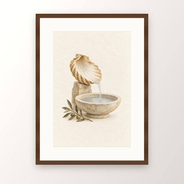 Baptism Shell, watercolor print, framed