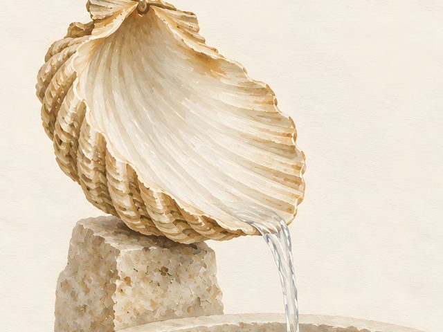 Baptism Shell watercolor print, close-up of the watercolor painting
