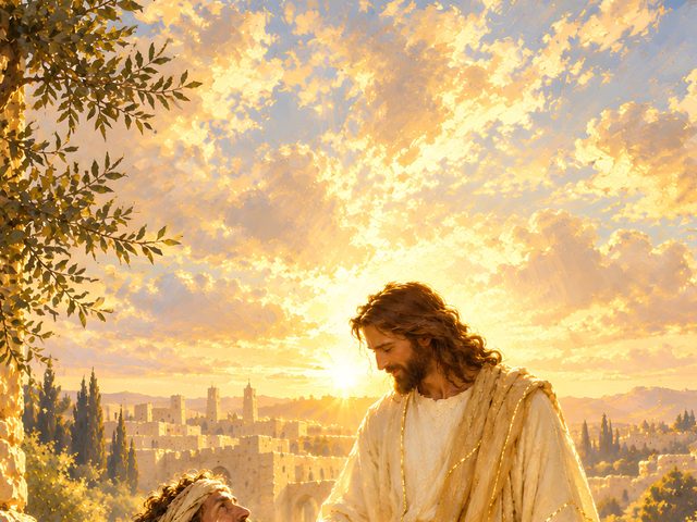 Blind Bartimaeus Healed oil-style print, close-up of the oil-style painting