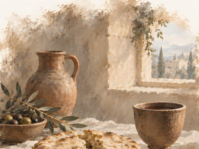 Bread and Cup watercolor print, close-up of the watercolor painting