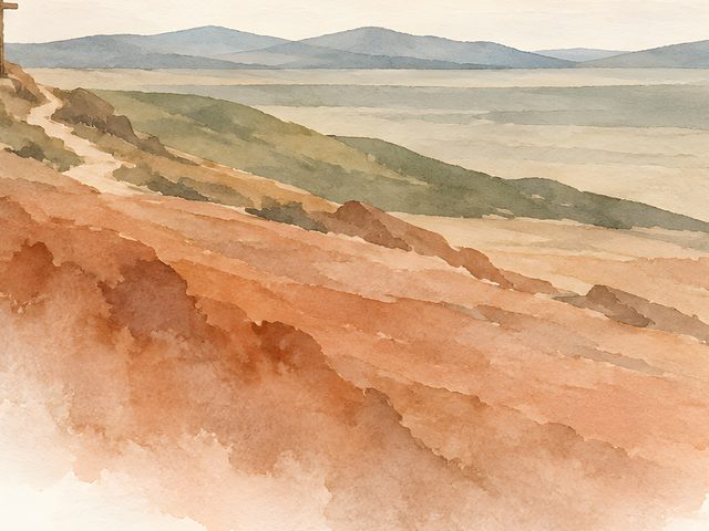 Distant Cross watercolor print, close-up of the watercolor painting