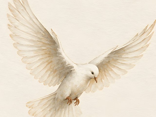Dove and Cross watercolor print, close-up of the watercolor painting