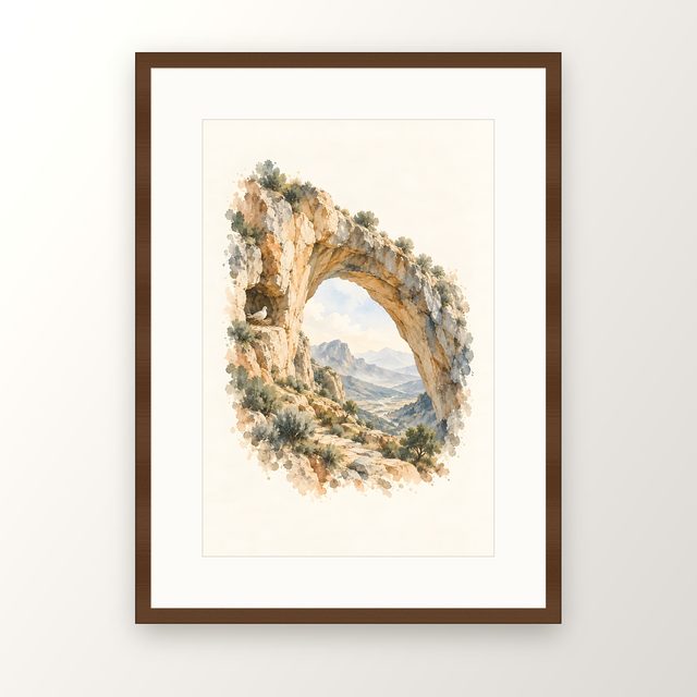 Dove Under the Arch, watercolor print, framed
