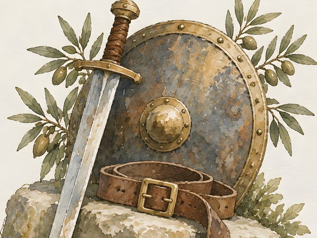 Armor of God, Ephesians 6:14 watercolor print, close-up of the watercolor painting