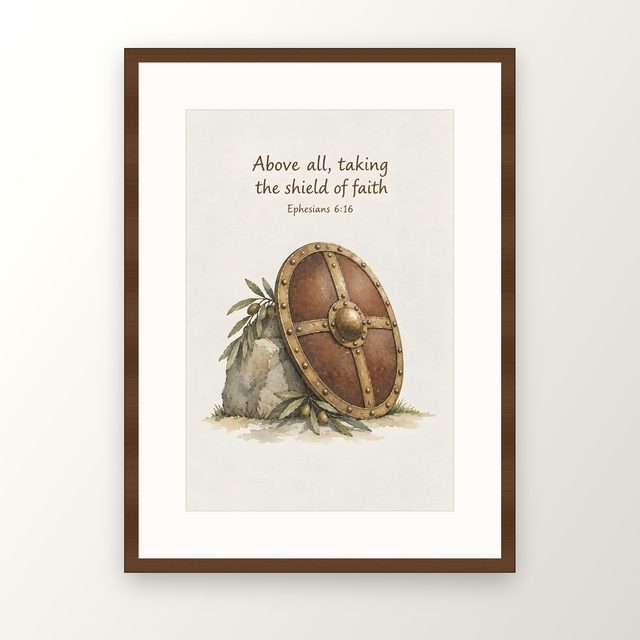 Armor of God, Ephesians 6:16 watercolor print, framed