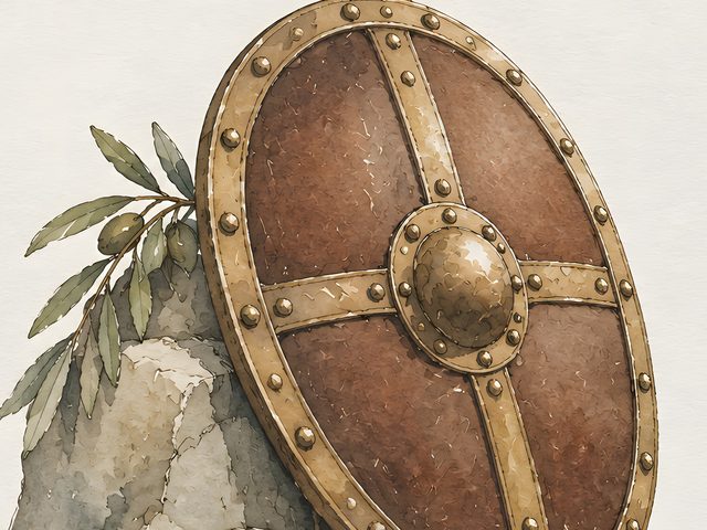 Armor of God, Ephesians 6:16 watercolor print, close-up of the watercolor painting
