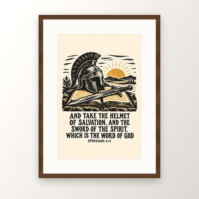 Helmet of Salvation, Ephesians 6:17 watercolor print, framed