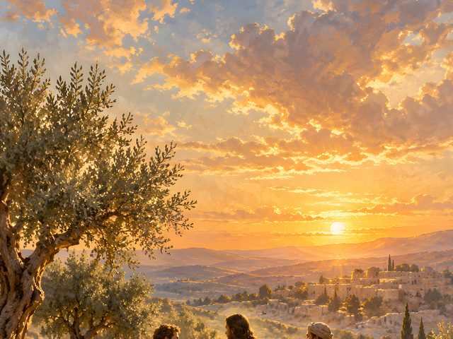 Evening Road to Emmaus oil-style print, close-up of the oil-style painting