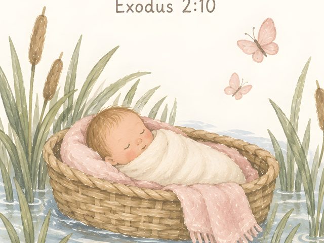 Baby Moses, Exodus 2:10 watercolor print, close-up of the watercolor painting