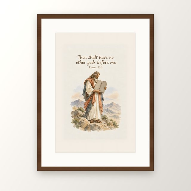 Ten Commandments, Exodus 20:3 watercolor print, framed