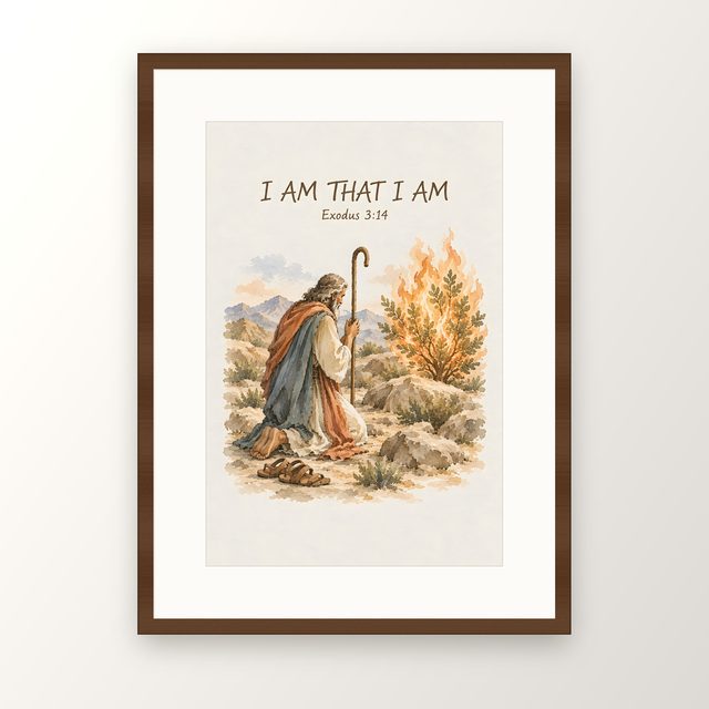 Burning Bush, Exodus 3:14 watercolor print, framed