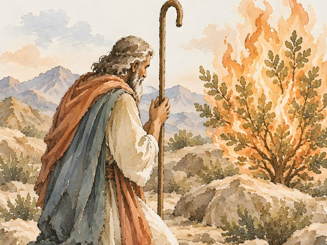 Burning Bush, Exodus 3:14 watercolor print, close-up of the watercolor painting