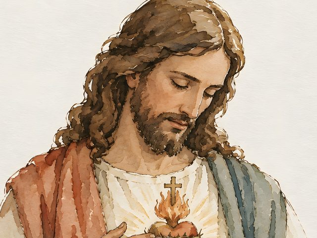 Sacred Heart, Ezekiel 36:26 watercolor print, close-up of the watercolor painting
