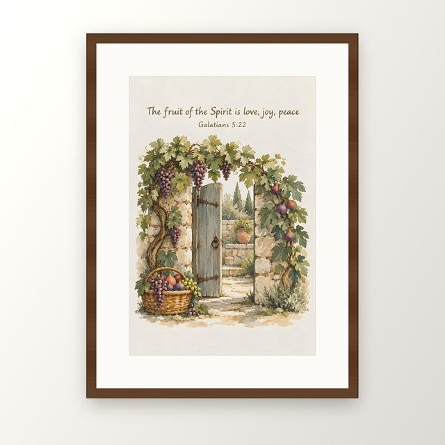 Grapevine Garden, Galatians 5:22 watercolor print, framed