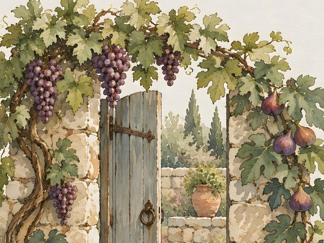 Grapevine Garden, Galatians 5:22 watercolor print, close-up of the watercolor painting