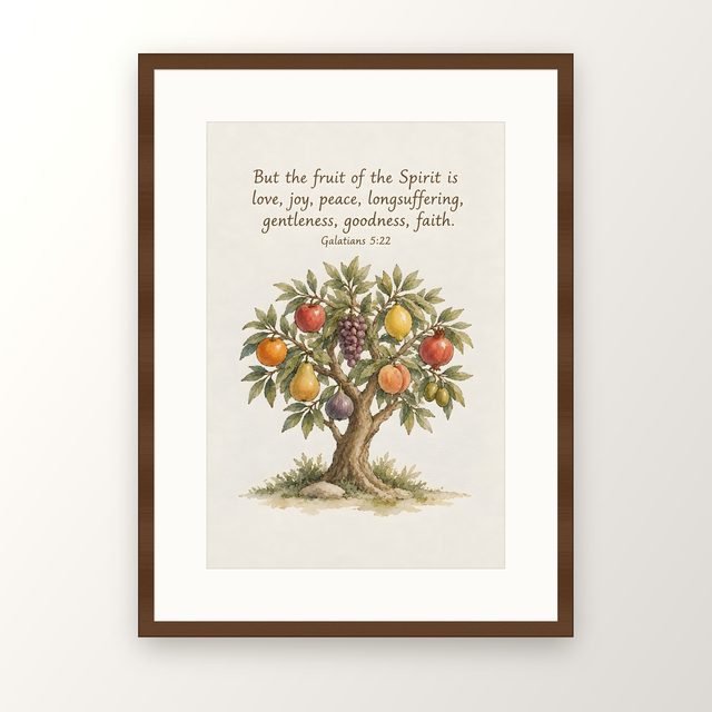 The Fruit of the Spirit, Galatians 5:22 watercolor print, framed