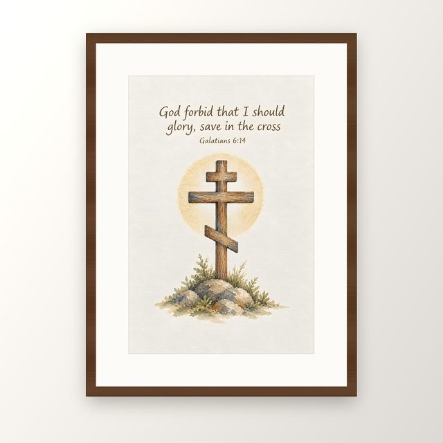 Orthodox Cross, Galatians 6:14 watercolor print, framed