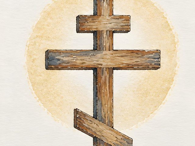 Orthodox Cross, Galatians 6:14 watercolor print, close-up of the watercolor painting