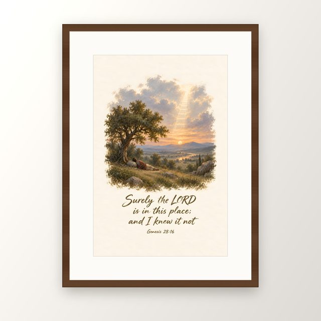 Jacob's Ladder, Genesis 28:16 watercolor print, framed