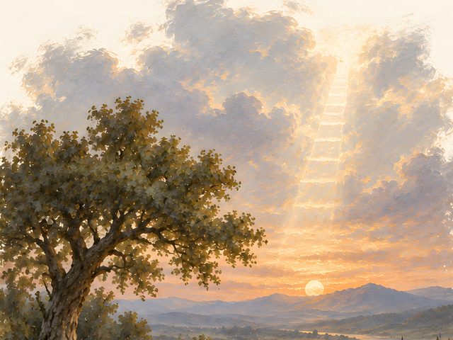 Jacob's Ladder, Genesis 28:16 watercolor print, close-up of the watercolor painting