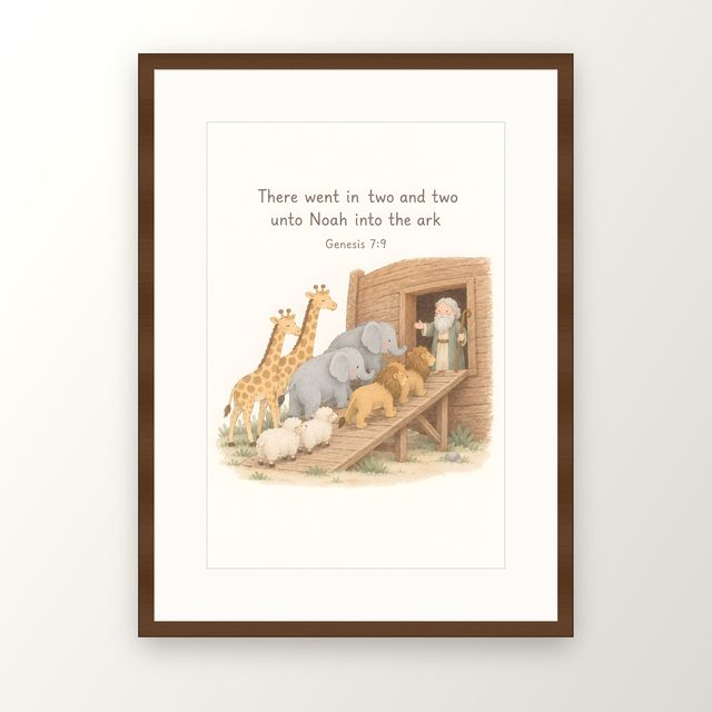 Noah's Ark, Genesis 7:9 watercolor print, framed