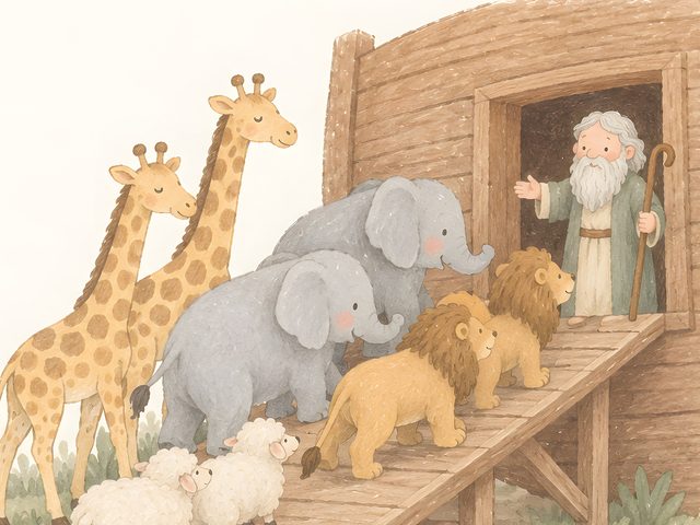 Noah's Ark, Genesis 7:9 watercolor print, close-up of the watercolor painting