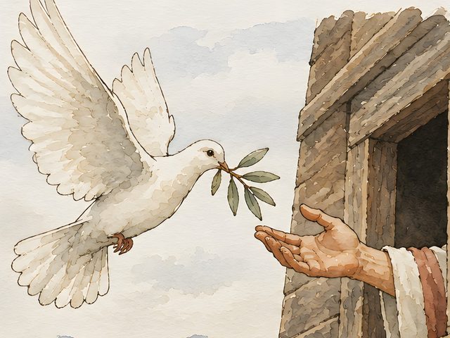 Dove With Olive Branch, Genesis 8:11 watercolor print, close-up of the watercolor painting