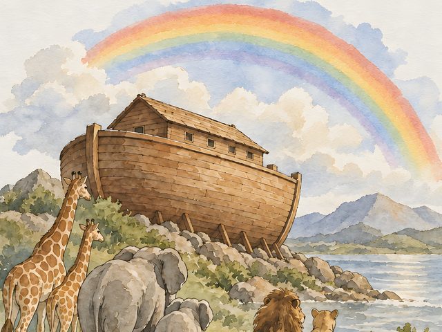 Noah's Ark, Genesis 9:13 watercolor print, close-up of the watercolor painting