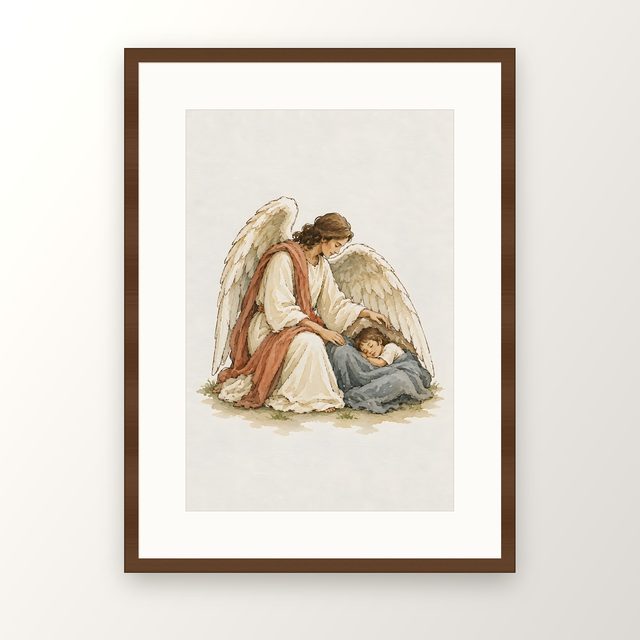 Guardian Angel, watercolor print, framed