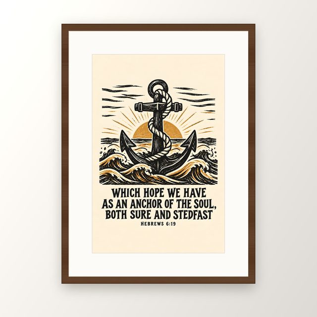 Anchor of the Soul Linocut, Hebrews 6:19 watercolor print, framed