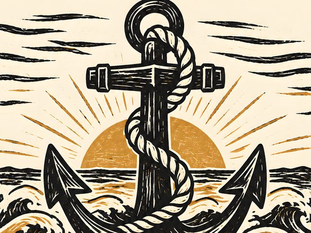 Anchor of the Soul Linocut, Hebrews 6:19 watercolor print, close-up of the watercolor painting
