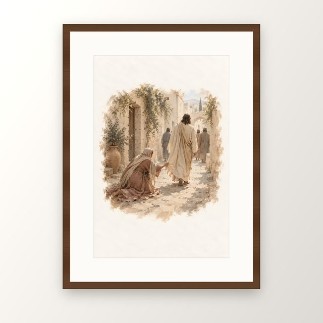 Hem of His Garment, watercolor print, framed
