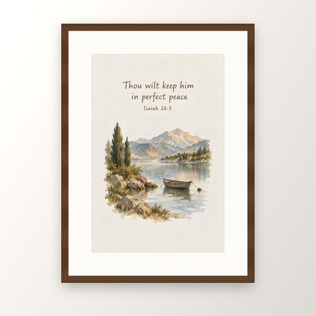 Thou Wilt Keep Him in Perfect Peace, Isaiah 26:3 watercolor print, framed
