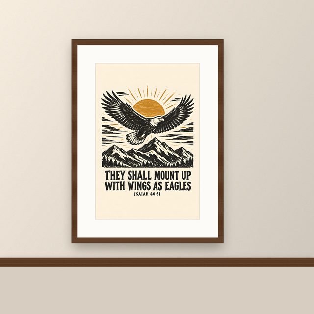 Soaring at Sunrise, Isaiah 40:31 watercolor print, framed on a wall