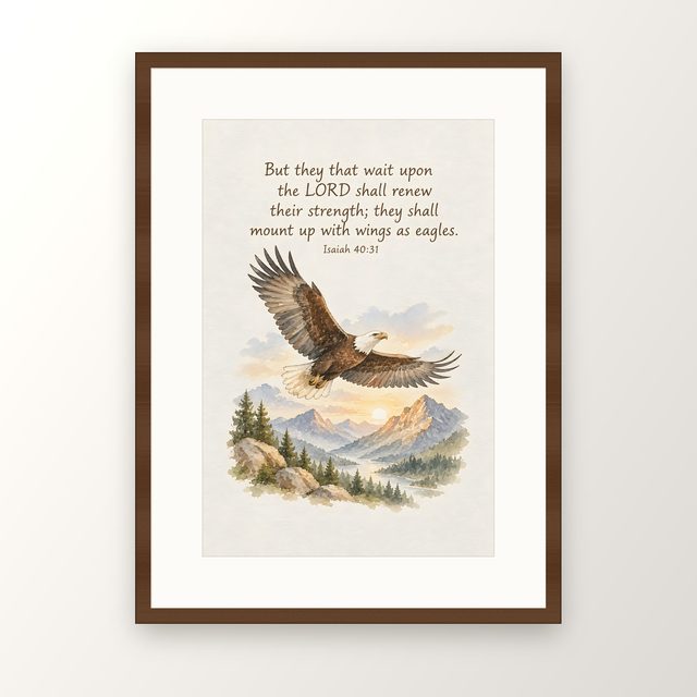 They That Wait Upon the Lord Shall Renew Their Strength, Isaiah 40:31 watercolor print, framed