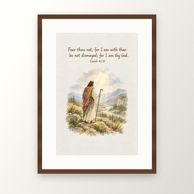 Fear Thou Not For I Am With Thee, Isaiah 41:10 watercolor print, framed