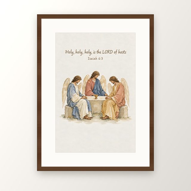 Holy Trinity, Isaiah 6:3 watercolor print, framed
