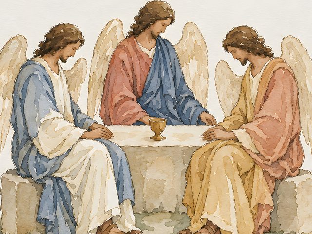 Holy Trinity, Isaiah 6:3 watercolor print, close-up of the watercolor painting