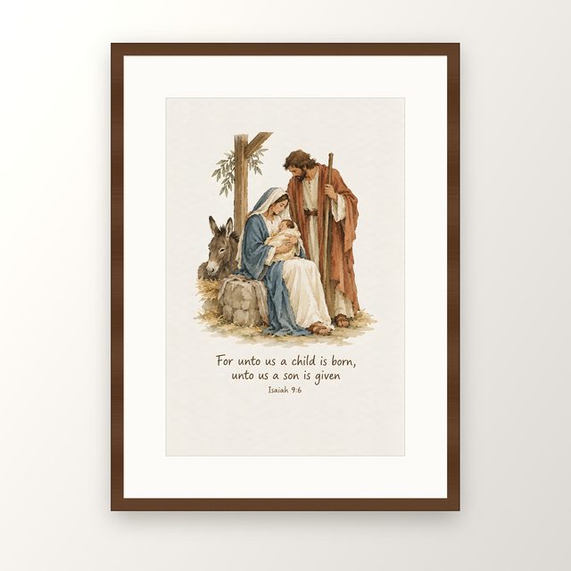 A Child Is Born, Isaiah 9:6 watercolor print, framed